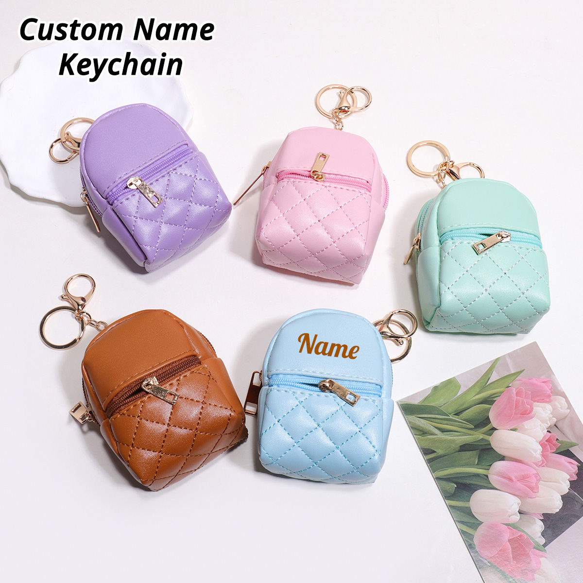 Personalized Engraved Gift - Mini porte-clés personnalisé avec nom, porte-monnaie,